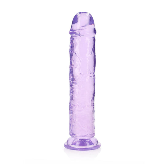 RealRock Crystal Clear Straight 10 in. Dildo Without Balls Purple