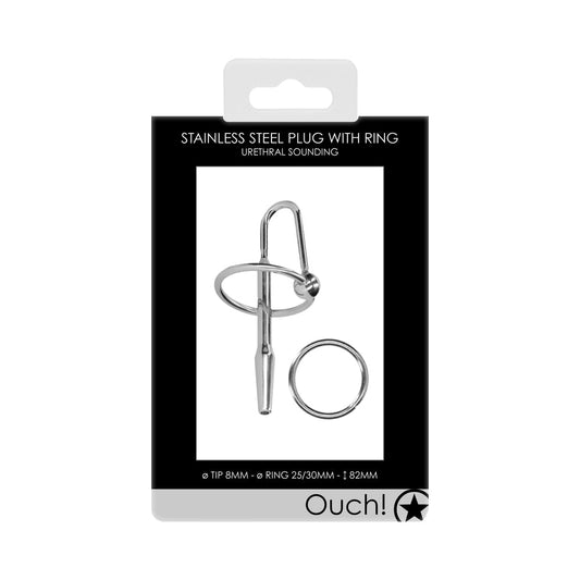 Ouch! Urethral Sounding Stainless Steel Plug With Ring 8 mm