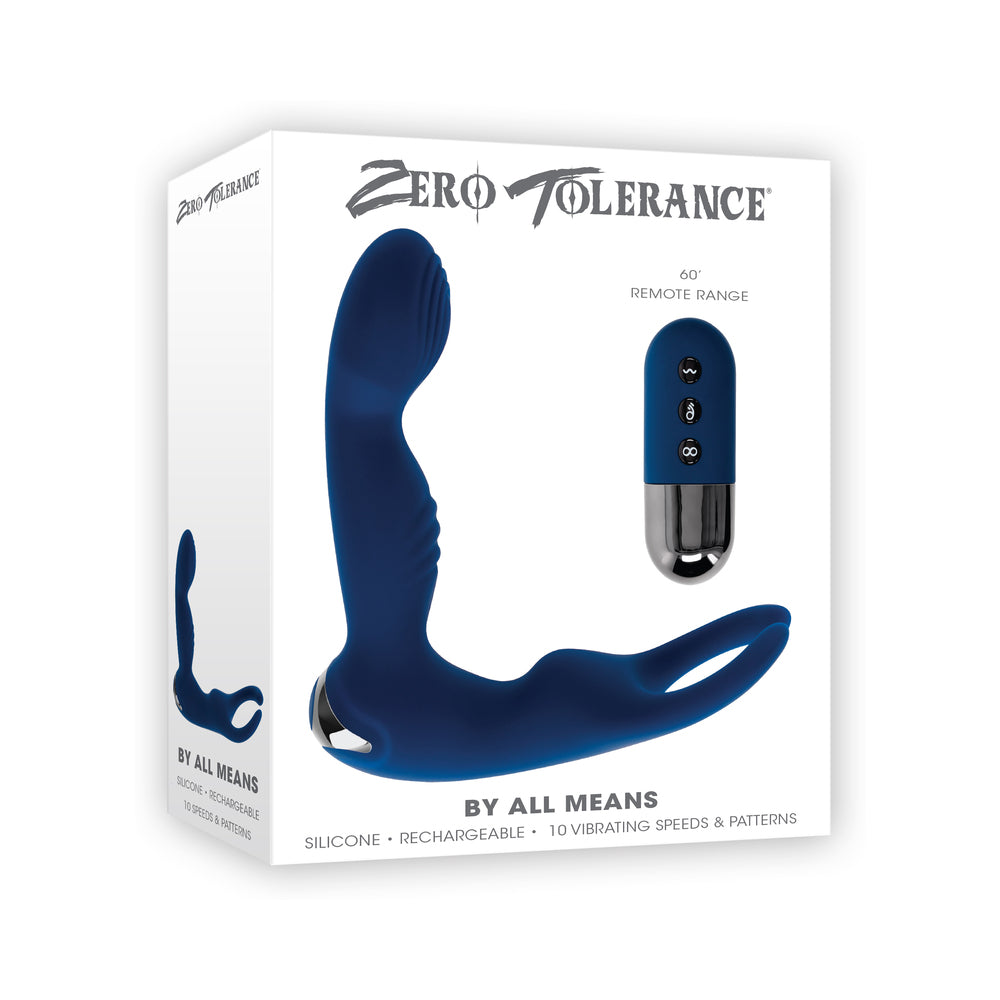 Zero Tolerance By All Means Rechargeable Vibrating Prostate Vibrator With Remote Silicone Blue