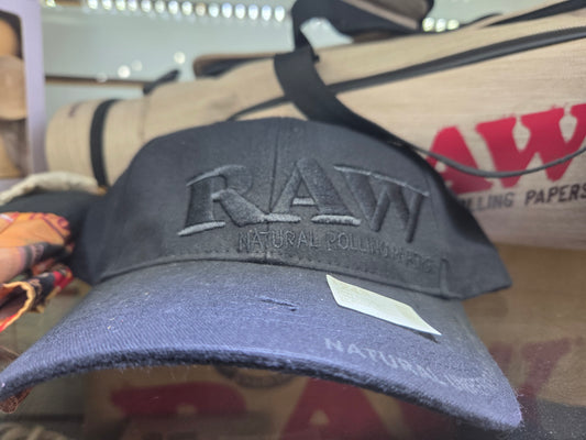 RAW Authenic Poker Hat Black on Black Flat Brim
